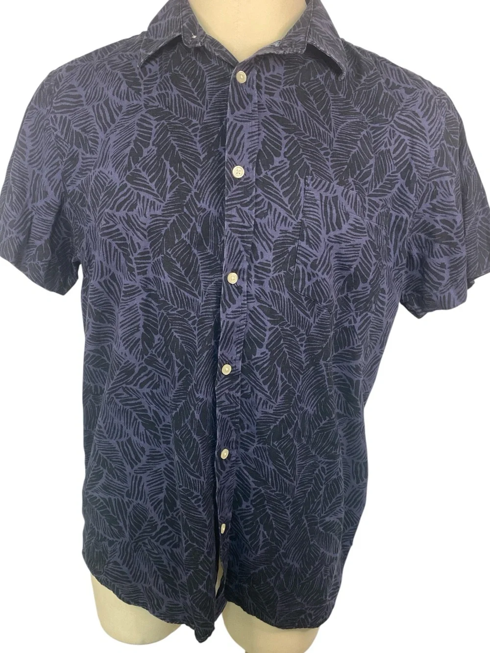 Banana Republic Navy Linen Blend Short-Sleeve Button-Up Shirt Men’s XL